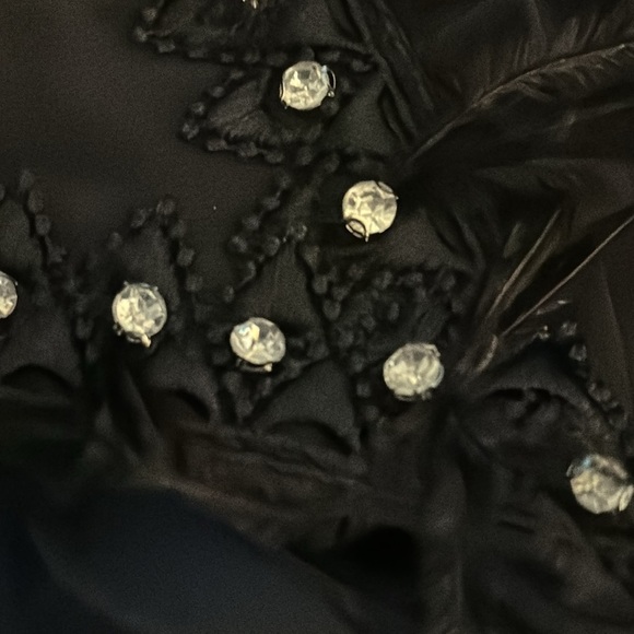 KM by Katherine Black Satin Button Up Shirt Feathers Rhinestones Long Sleeve‎ M - Picture 8 of 10